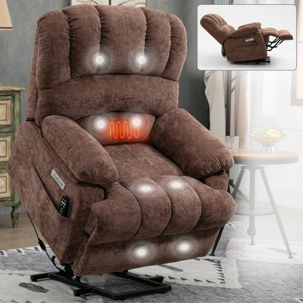 English Elm 23" Wide Seat Chenille Power Lift Recliner with Vibration Massage and Lumbar Heat W1803P247681