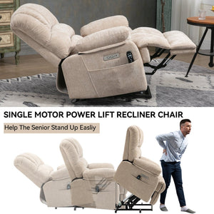 English Elm 23" Oversized Chenille Power Lift Recliner with Massage Heating and Usb Charging W1803P236297