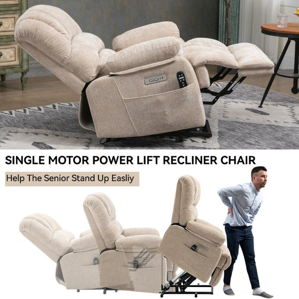 English Elm 23" Oversized Chenille Power Lift Recliner with Massage Heating and Usb Charging W1803P236297