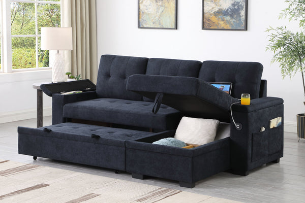 English Elm Ashlyn Reversible Sleeper Sectional Woven Fabric Sofa with Storage and Charging Ports B061S00851