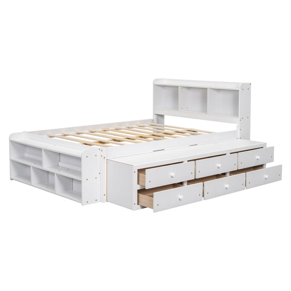 English Elm Full Bed With Bookcase Headboard & Storage Drawers - Stylish, Space-Saving Design In White Finish W504S00127