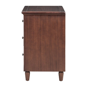 English Elm U_style Three Drawer Painted Nightstand Rubberwood Legs Minimalist Bedside Storage Cabinet Brown WF319366AAD