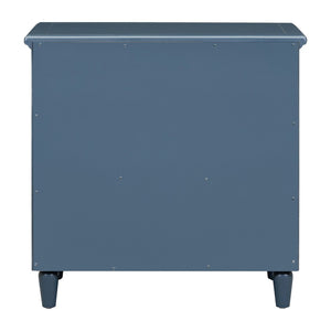 English Elm U_style Three Drawer Painted Nightstand Rubberwood Legs Minimalist Bedside Storage Cabinet Blue WF319366AAV