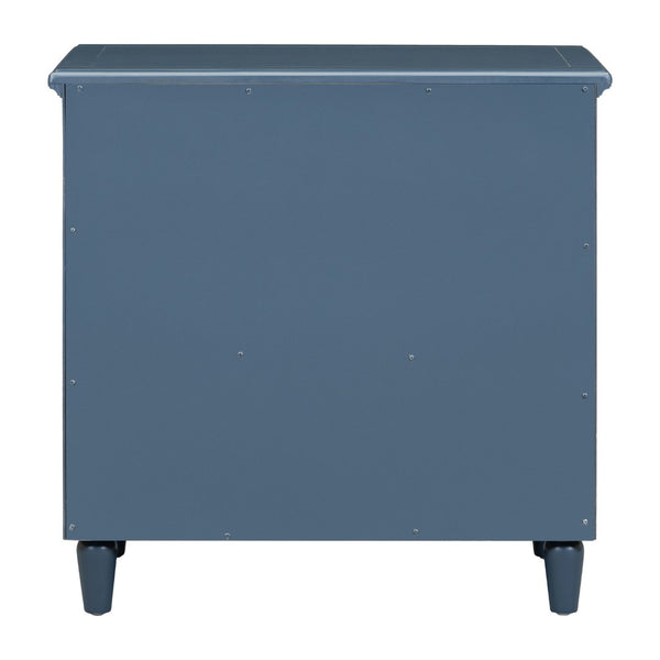 English Elm U_style Three Drawer Painted Nightstand Rubberwood Legs Minimalist Bedside Storage Cabinet Blue WF319366AAV