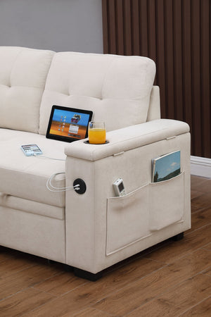 English Elm Ashlyn Reversible Sleeper Sectional Woven Fabric Sofa with Storage and Charging Ports B061S00852