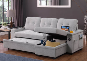 English Elm Ashlyn Reversible Sleeper Sectional Woven Fabric Sofa with Storage and Charging Ports B061S00843