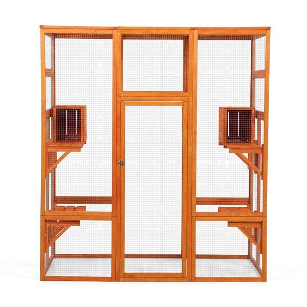 English Elm Large Outdoor Cat Enclosure Fir Wood Mesh Multi-level Habitat with Perches and Condos W2181P160607