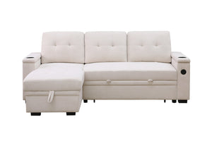 English Elm Ashlyn Reversible Sleeper Sectional Woven Fabric Sofa with Storage and Charging Ports B061S00852
