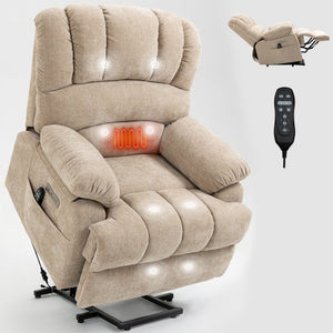 English Elm 23" Oversized Chenille Power Lift Recliner with Massage Heating and Usb Charging W1803P236297