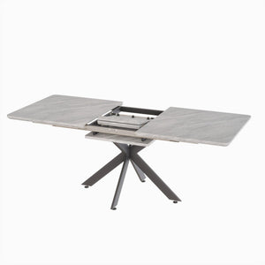 English Elm 62.4" Extendable Dining Table Set Seats 8 with Mdf Top X-frame Metal Legs Padded Chairs Black+ Gray W2189S00951