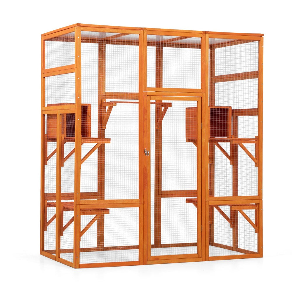 English Elm Large Outdoor Cat Enclosure Fir Wood Mesh Multi-level Habitat with Perches and Condos W2181P160607