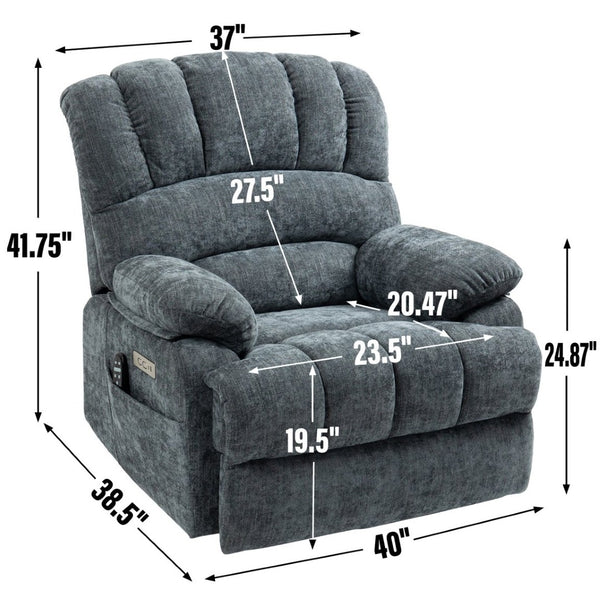 English Elm 23" Wide High Back Chenille Power Lift Recliner with Massage Heat and Usb Port W1803P263643