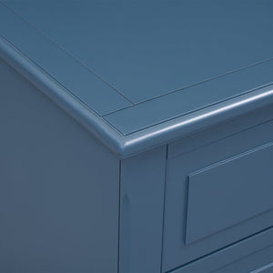 English Elm U_style Three Drawer Painted Nightstand Rubberwood Legs Minimalist Bedside Storage Cabinet Blue WF319366AAV