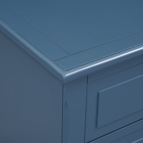 English Elm U_style Three Drawer Painted Nightstand Rubberwood Legs Minimalist Bedside Storage Cabinet Blue WF319366AAV