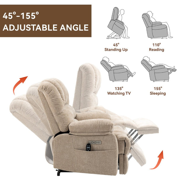 English Elm 23" Oversized Chenille Power Lift Recliner with Massage Heating and Usb Charging W1803P236297