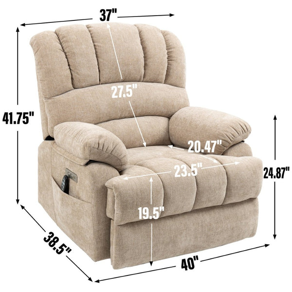 English Elm 23" Oversized Chenille Power Lift Recliner with Massage Heating and Usb Charging W1803P236297