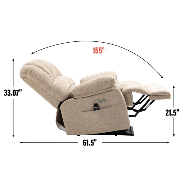 English Elm 23" Oversized Chenille Power Lift Recliner with Massage Heating and Usb Charging W1803P236297