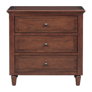 English Elm U_style Three Drawer Painted Nightstand Rubberwood Legs Minimalist Bedside Storage Cabinet Brown WF319366AAD