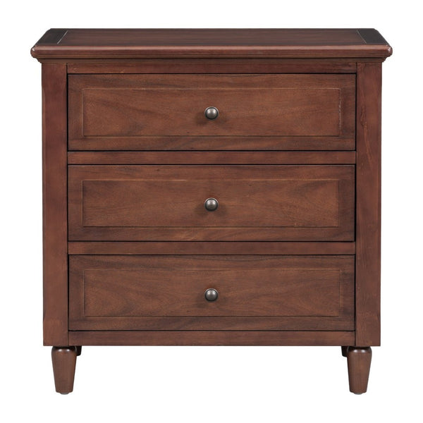 English Elm U_style Three Drawer Painted Nightstand Rubberwood Legs Minimalist Bedside Storage Cabinet Brown WF319366AAD