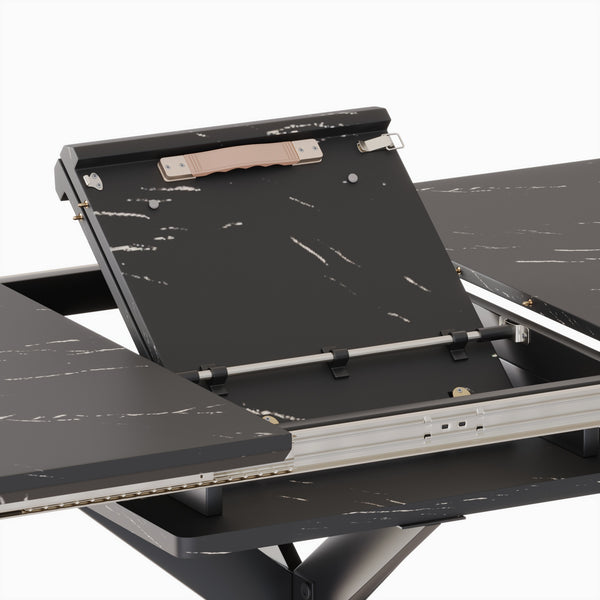 English Elm 62.4" Expandable Dining Table Set For 6-8 With Modern Metal Legs & Comfortable Padded Chairs W2189S00127