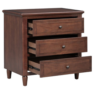 English Elm U_style Three Drawer Painted Nightstand Rubberwood Legs Minimalist Bedside Storage Cabinet Brown WF319366AAD