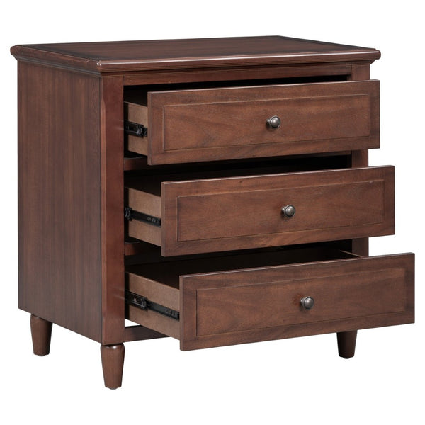 English Elm U_style Three Drawer Painted Nightstand Rubberwood Legs Minimalist Bedside Storage Cabinet Brown WF319366AAD