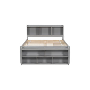 English Elm Full Storage Bed With Bookcase Headboard, Under-Bed Drawers & Stylish Grey Finish For Small Spaces W504S00126
