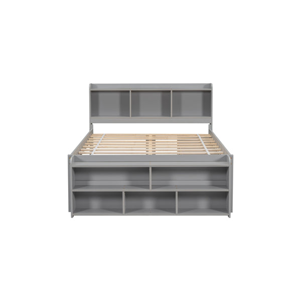 English Elm Full Storage Bed With Bookcase Headboard, Under-Bed Drawers & Stylish Grey Finish For Small Spaces W504S00126