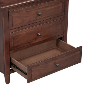 English Elm U_style Three Drawer Painted Nightstand Rubberwood Legs Minimalist Bedside Storage Cabinet Brown WF319366AAD