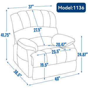 English Elm 23" Oversized Chenille Power Lift Recliner with Massage Heating and Usb Charging W1803P236297