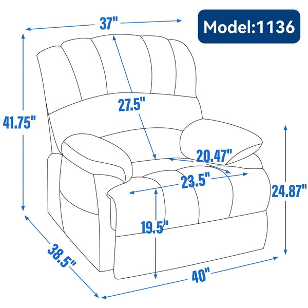 English Elm 23" Oversized Chenille Power Lift Recliner with Massage Heating and Usb Charging W1803P236297