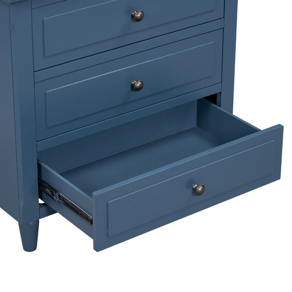 English Elm U_style Three Drawer Painted Nightstand Rubberwood Legs Minimalist Bedside Storage Cabinet Blue WF319366AAV