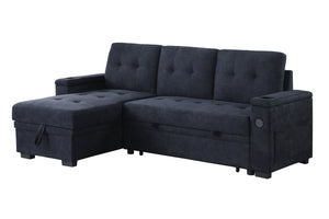 English Elm Ashlyn Reversible Sleeper Sectional Woven Fabric Sofa with Storage and Charging Ports B061S00851
