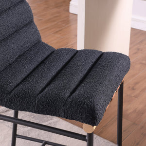 English Elm Lahni Boucle Counter Stool with Cognac Leather Strap Back and Iron Legs B061P160684