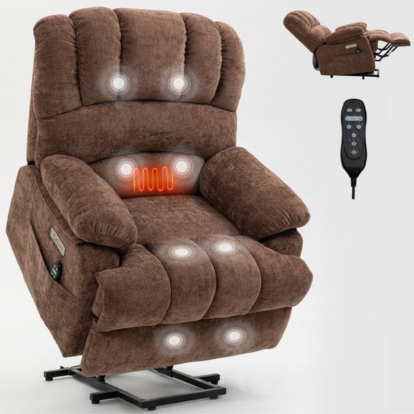 English Elm 23" Wide Seat Chenille Power Lift Recliner with Vibration Massage and Lumbar Heat W1803P247681