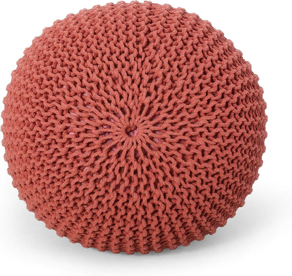 English Elm Moro Chunky Cable Knit Cotton Round Pouf Artisan Footrest for Living Room or Nursery 60480.00CRL-CN