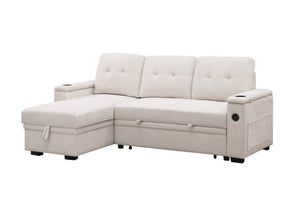 English Elm Ashlyn Reversible Sleeper Sectional Woven Fabric Sofa with Storage and Charging Ports B061S00852