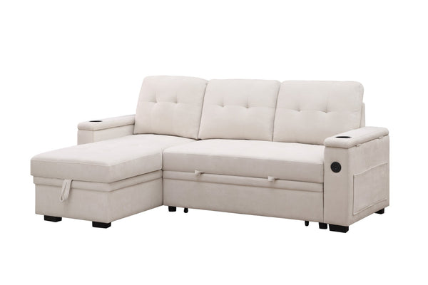 English Elm Ashlyn Reversible Sleeper Sectional Woven Fabric Sofa with Storage and Charging Ports B061S00852