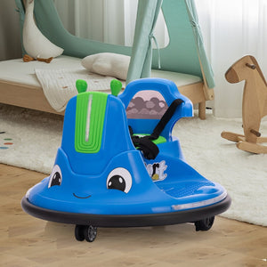 English Elm 12v Snail Electric Bumper Ride on Car with 360 Spin Led Music Parental Remote Ages 3-8 Blue W2181P160634