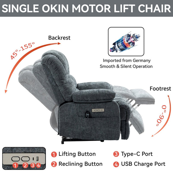 English Elm 23" Wide High Back Chenille Power Lift Recliner with Massage Heat and Usb Port W1803P263643