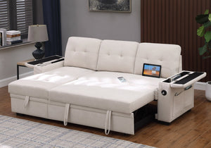 English Elm Ashlyn Reversible Sleeper Sectional Woven Fabric Sofa with Storage and Charging Ports B061S00852