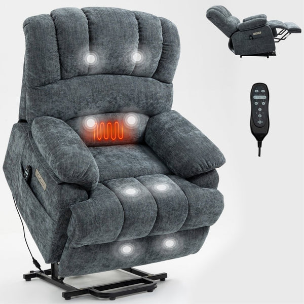 English Elm 23" Wide High Back Chenille Power Lift Recliner with Massage Heat and Usb Port W1803P263643