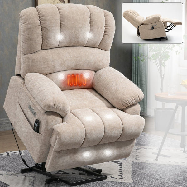 English Elm 23" Oversized Chenille Power Lift Recliner with Massage Heating and Usb Charging W1803P236297