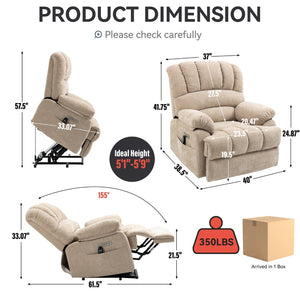 English Elm 23" Oversized Chenille Power Lift Recliner with Massage Heating and Usb Charging W1803P236297