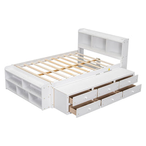 English Elm Full Bed With Bookcase Headboard & Storage Drawers - Stylish, Space-Saving Design In White Finish W504S00127