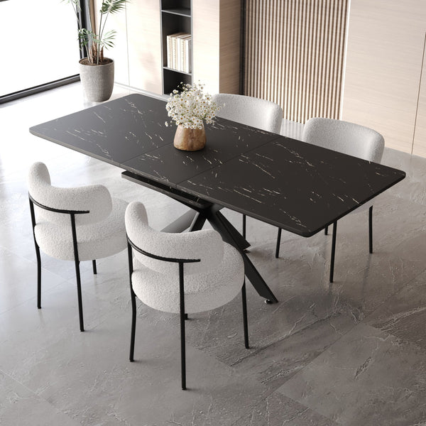 English Elm 62.4" Extendable Dining Table Set For 4-8 With Modern Chairs - Stylish, Comfortable, And Durable Design W2189S00132