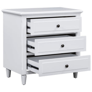 English Elm U_style Three Drawer Painted Nightstand Rubberwood Legs Minimalist Bedside Storage Cabinet White WF319366AAK