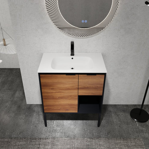 English Elm 30 inch Dual-Install Vanity with Gel Sink, Soft-Close Doors & 2/3 Drawers, Plywood, Water-Resist Finish W999102639