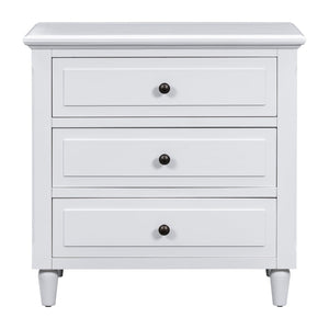 English Elm U_style Three Drawer Painted Nightstand Rubberwood Legs Minimalist Bedside Storage Cabinet White WF319366AAK