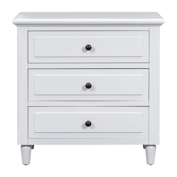English Elm U_style Three Drawer Painted Nightstand Rubberwood Legs Minimalist Bedside Storage Cabinet White WF319366AAK